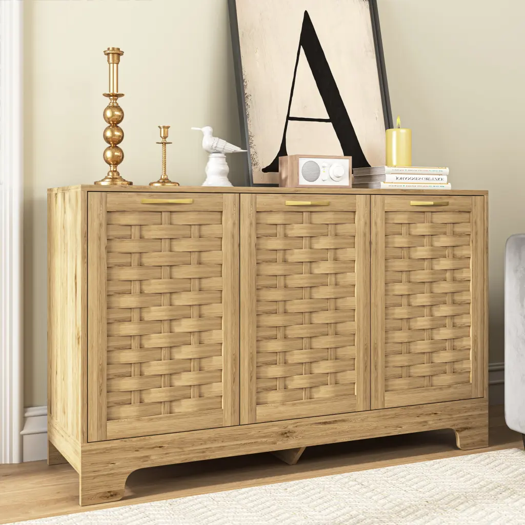 Wood Sideboard Buffet Storage Cabinet 3 Adjustable Doors xiewan