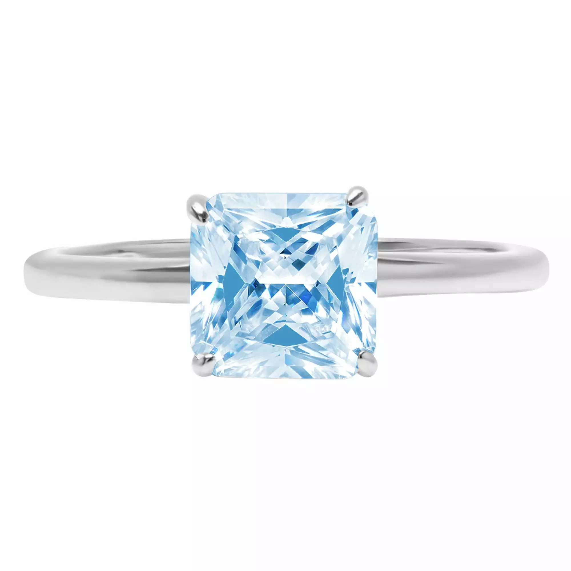 2.5ct Asscher Cut Blue Simulated Diamond 18k White Gold Anniversary Engagement Ring Size 3.75