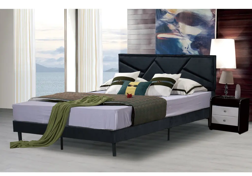 Single Bed Frame Padded Headboard Linen Fabric Wrapped Wooden Slats husen smart home
