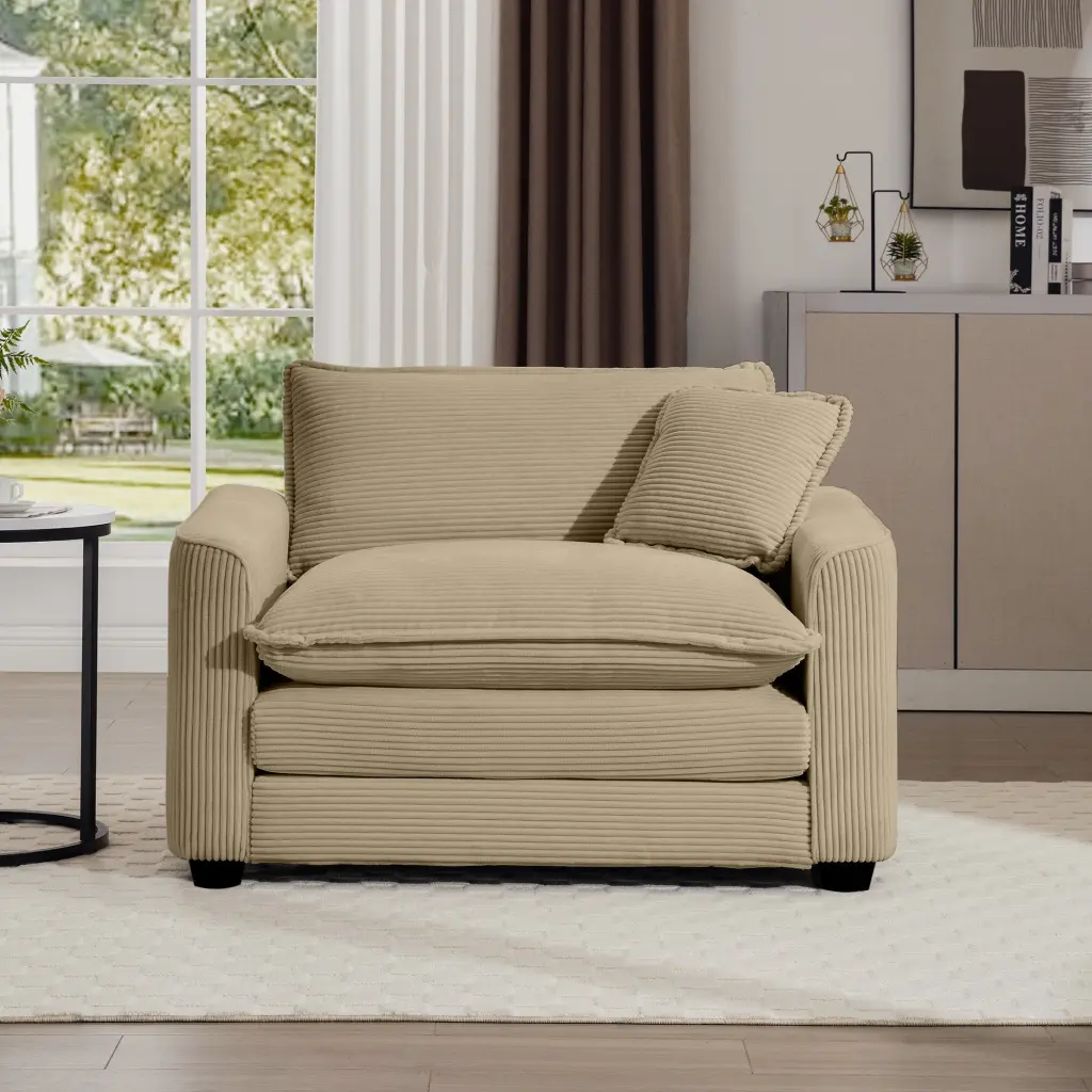 Tan Corduroy Single Chair Deep Seat Sofa Cozy Living Room Accent Chair ui furniture