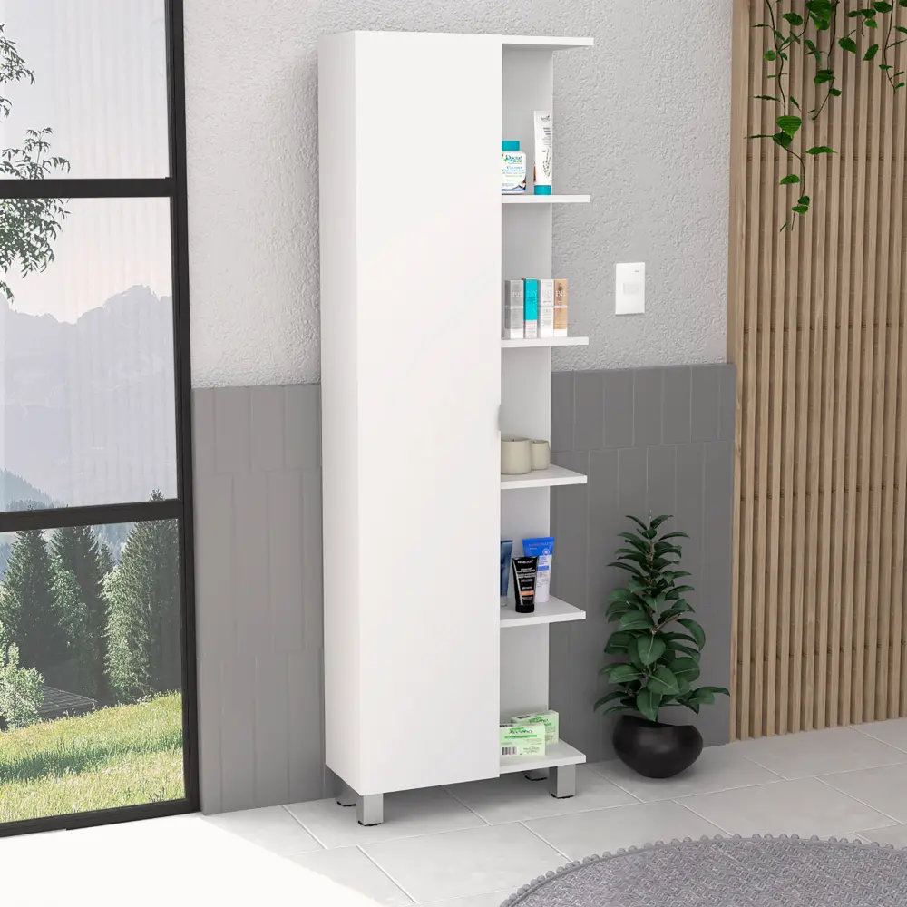 62 Inch Linen Single Door Cabinet Five External Shelves Four Indoor Use Shelves rta mubles colombia