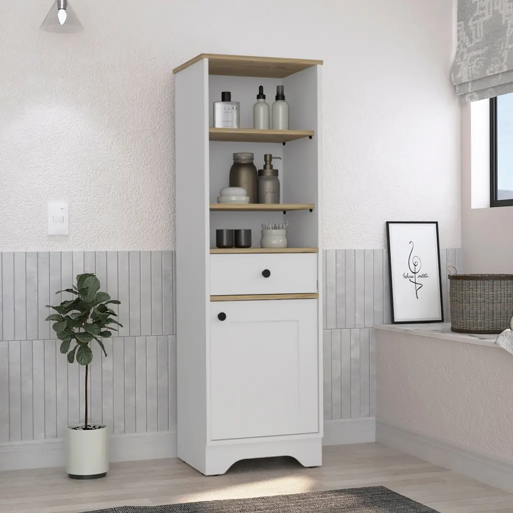 Alinquirean Linen Cabinet One Drawer and Single Door, Multi-Functional Storage rta muebles colombia