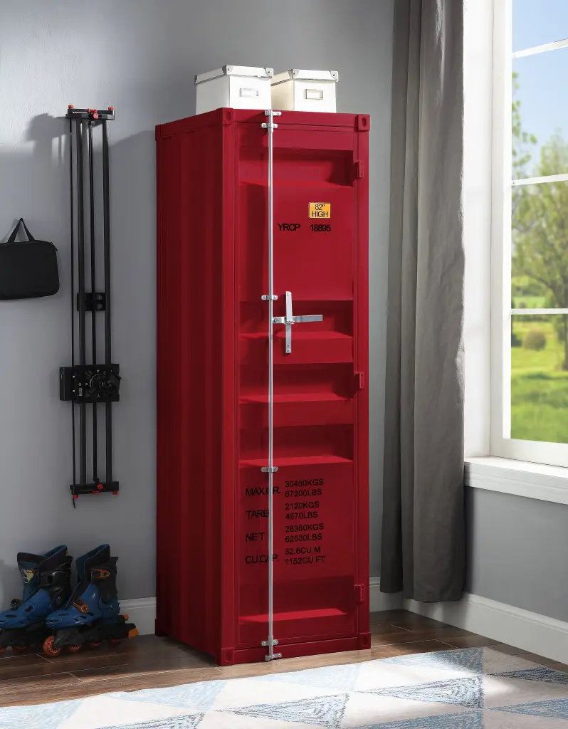 Red 1 Door Wardrobe Container Lock Red Bedroom Ferrous Metal Storage furniture max