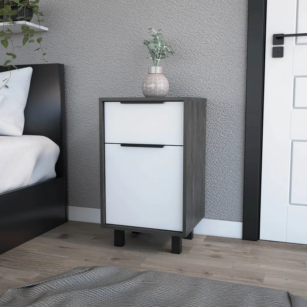 Smokey Oak And White 1 Drawer Nightstand White Particle Board Bedroom Furniture furniture max