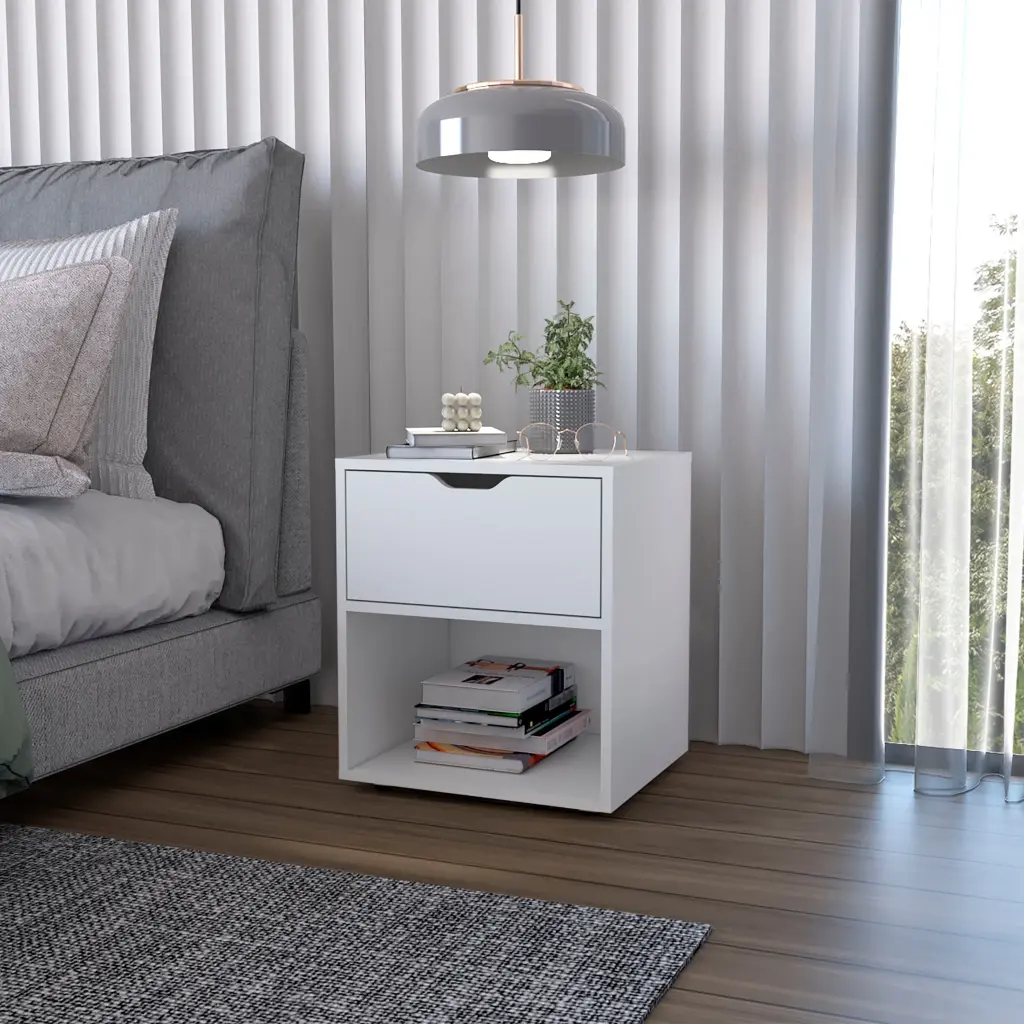 White Elegant Drawer Nightstand 1 Drawer Bedroom Side Table furniture max