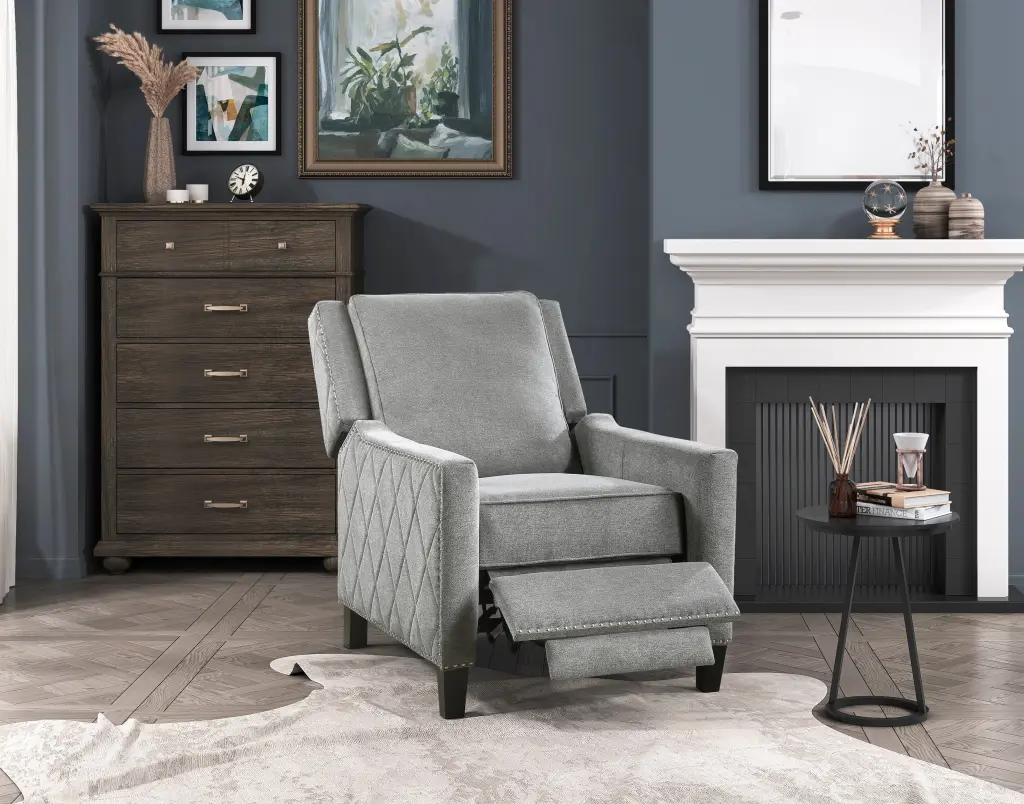 Modern Home Reclining Chair 1Pc Gray Textured Upholstered Lounge Chair kanepe