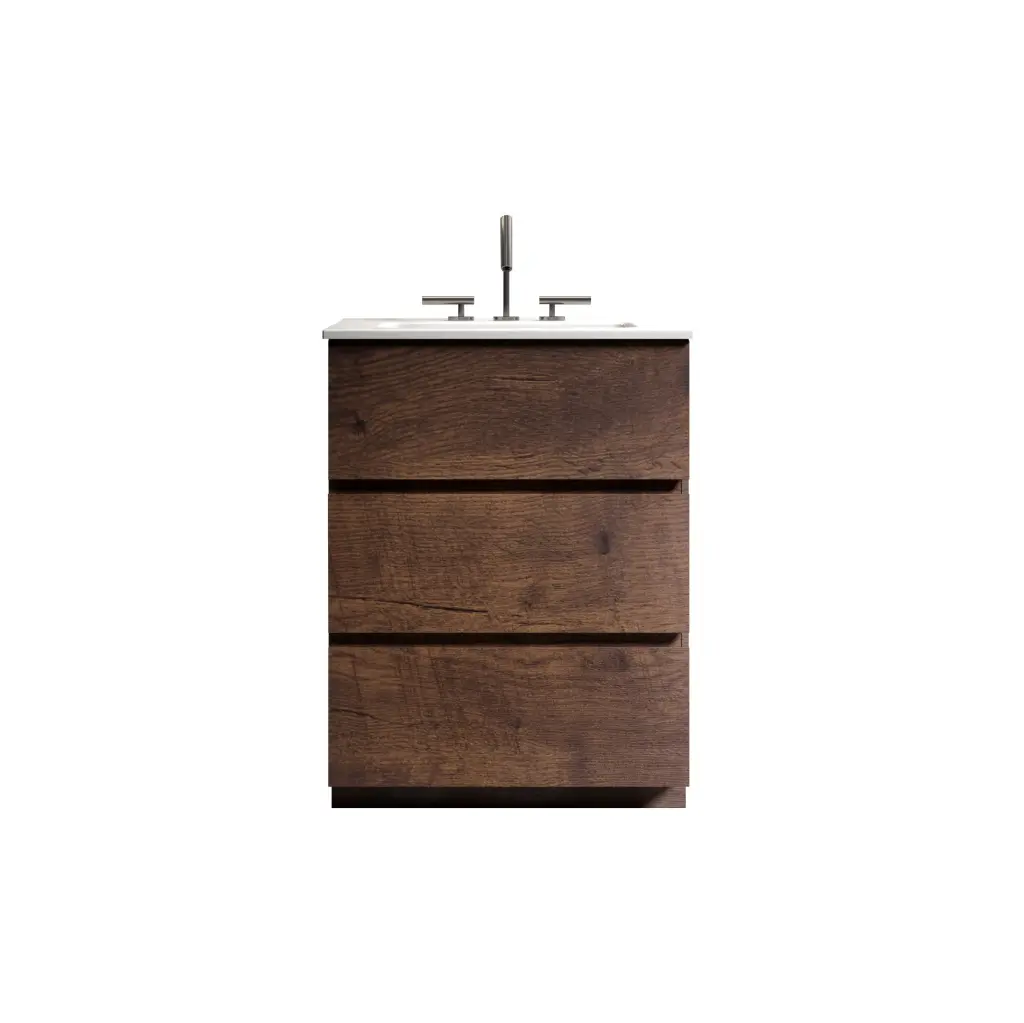 Tia 24 Inch Walnut Bathroom Vanity Sink and 3 Faucet Holes Large Storage abay home