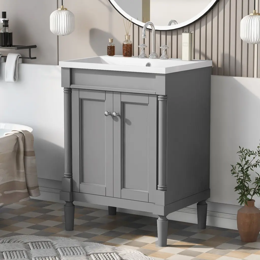 24 Inch Bathroom Vanity Top Sink 2 Tier Modern Storage Cabinet mrs