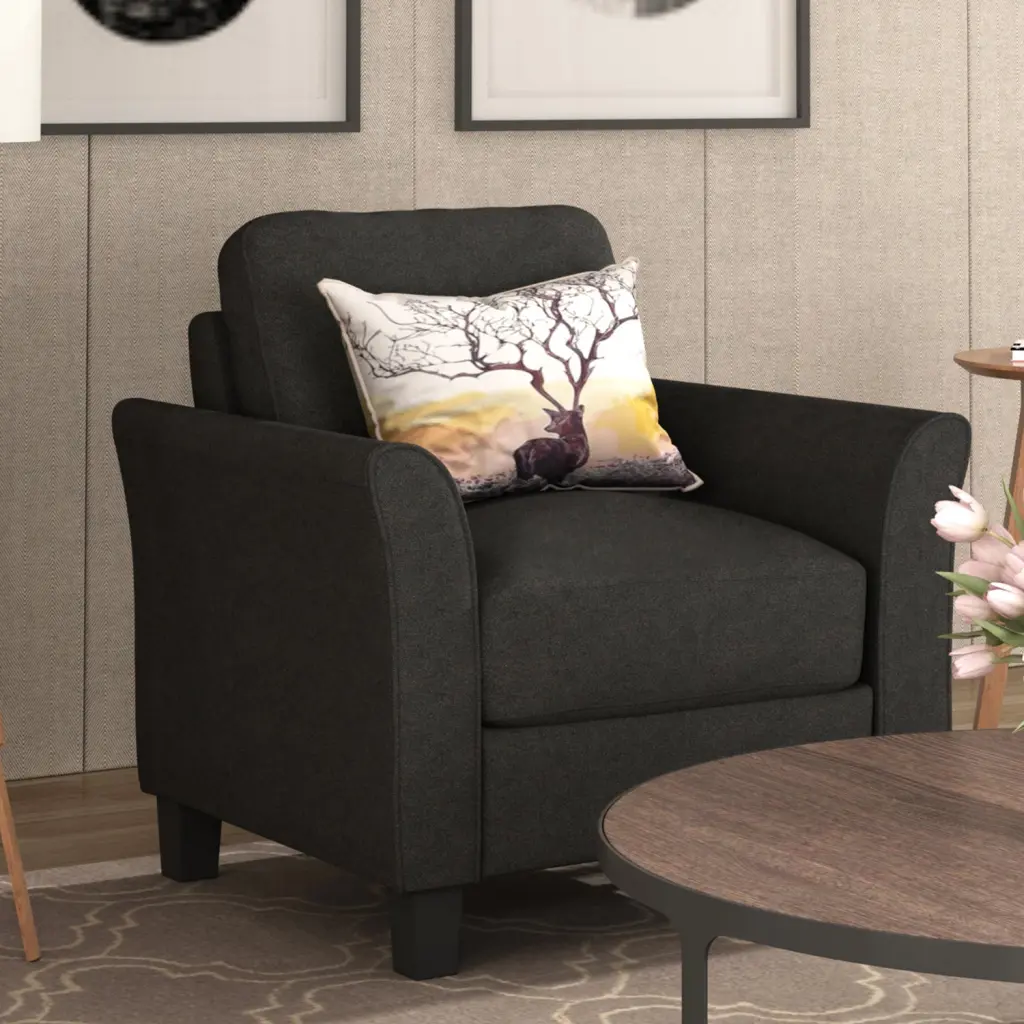 Living Room Armrest Single Sofa Black Upholstered Modern Accent Chair lucky furniture