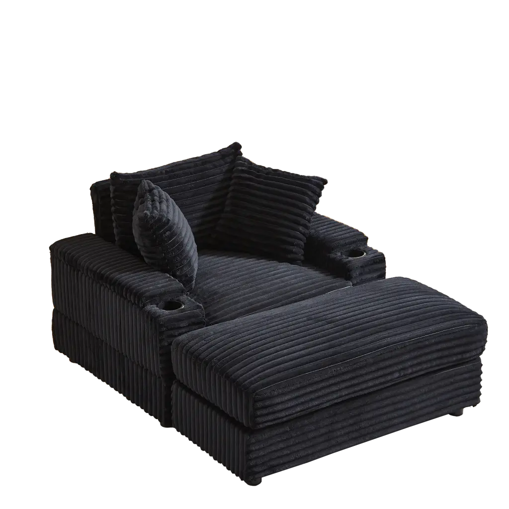 43.3 Inch Corduroy Single Sofa Back Pillow 2 Toss Pillows Ottoman welike furniture