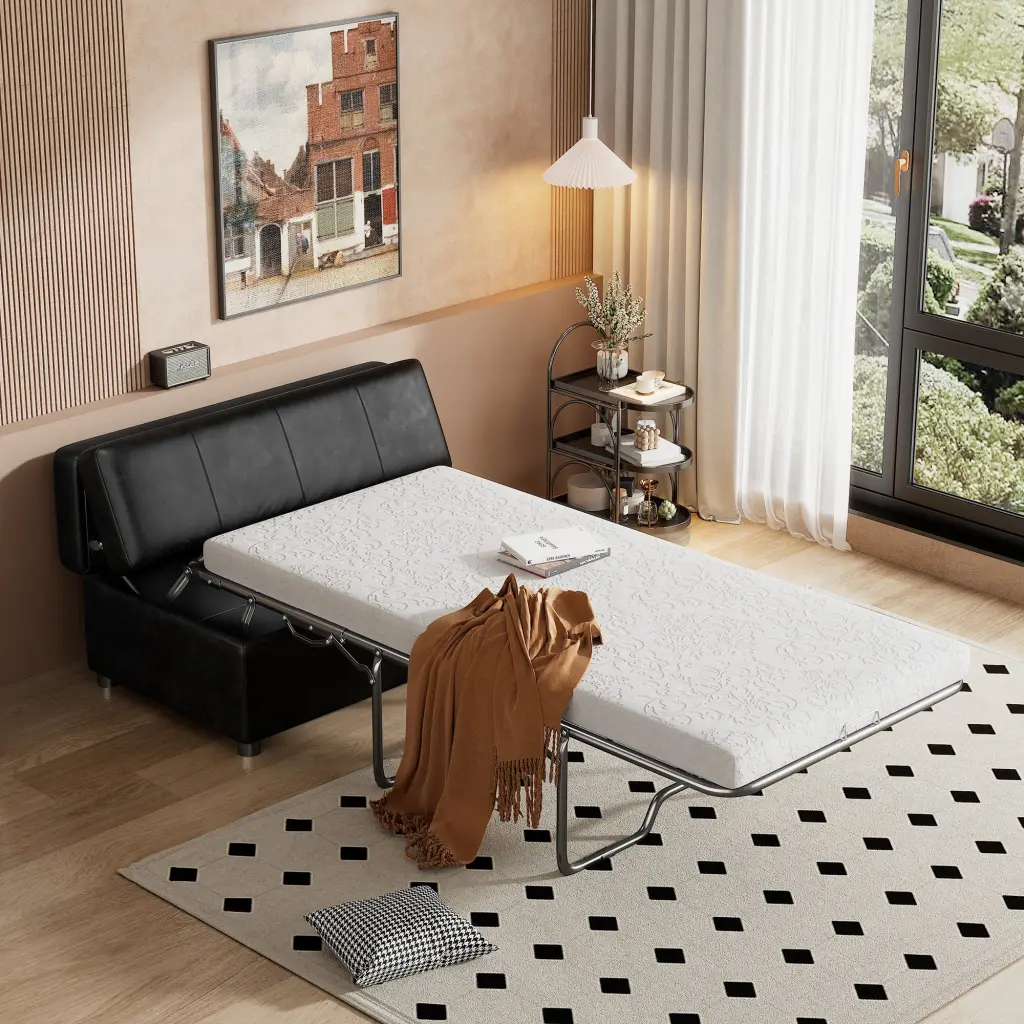 Twin Dimensions Folding Ottoman Sleeper Bed Mattress Convertible Guest rnb