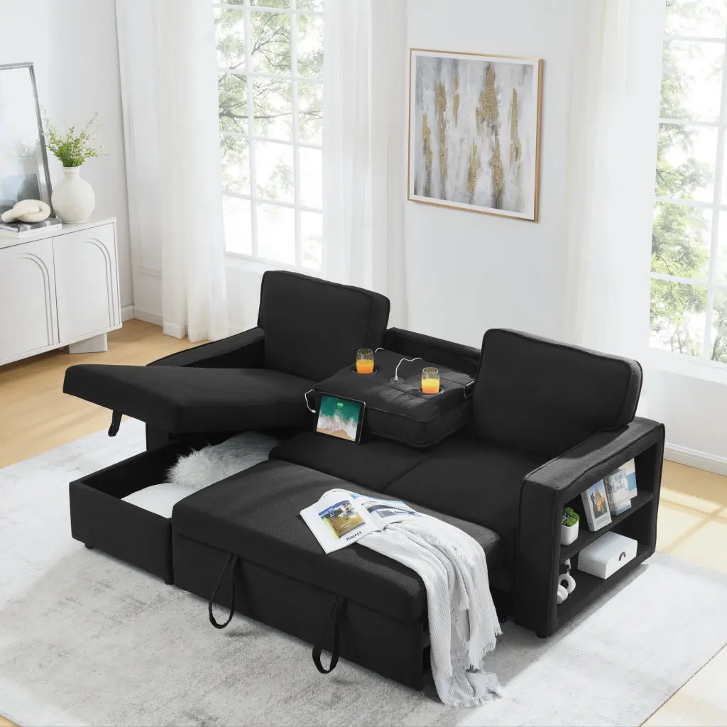 Linen Upholstered Sleeper Sectional Sofa Modular Convertible Sofa Bed chuangyuan smart home