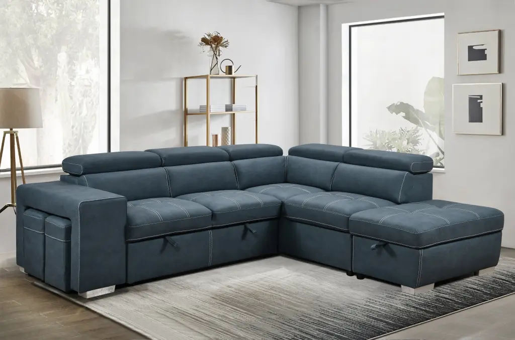 105 Sectional Sofa Customizable Headrest Sleeper Sectional Pull Out Bed happy home