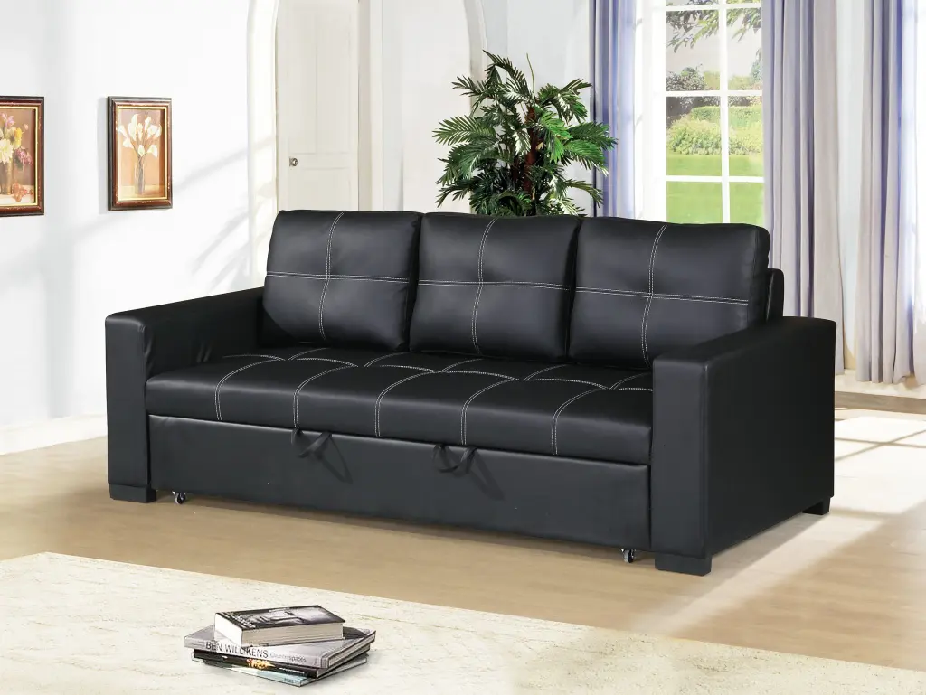 Sectional Sofa Pull Out Bed Black Faux Leather Living Room kanepe