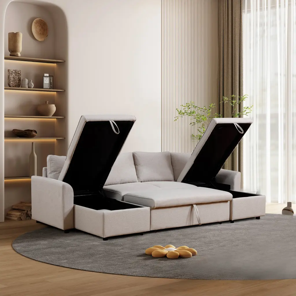 Artemax U Shape Pull Out Sleeper Sectional Sofa Double Storage rnb