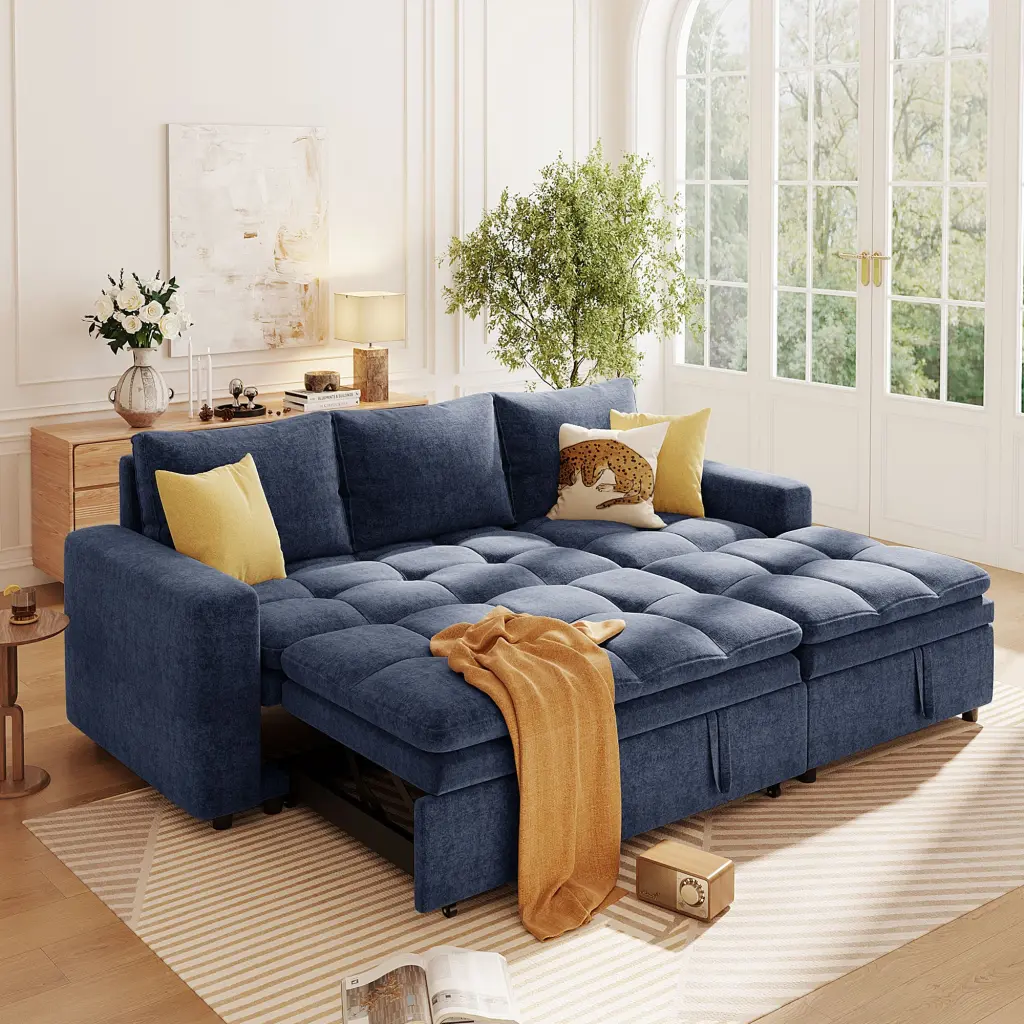 Soft Upholstered Sectional Sofa Bed Storage Space u_style