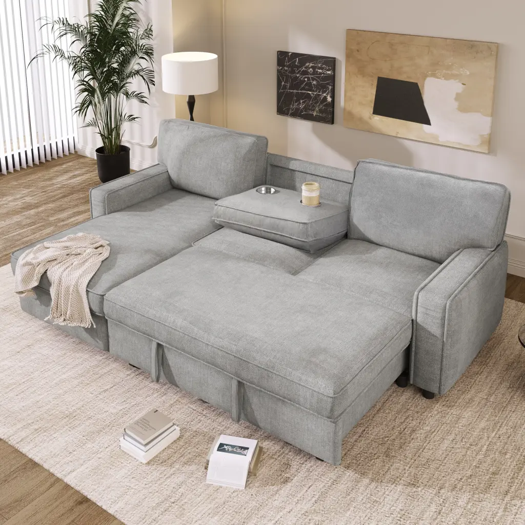 Upholstery Sleeper Sectional Sofa Storage Space and USB Port u_style