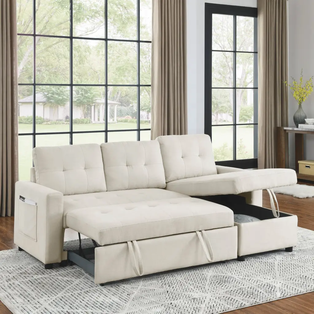 78.5 Inch Sleeper Sofa Bed Reversible Sectional Couch Storage Chaise w1193