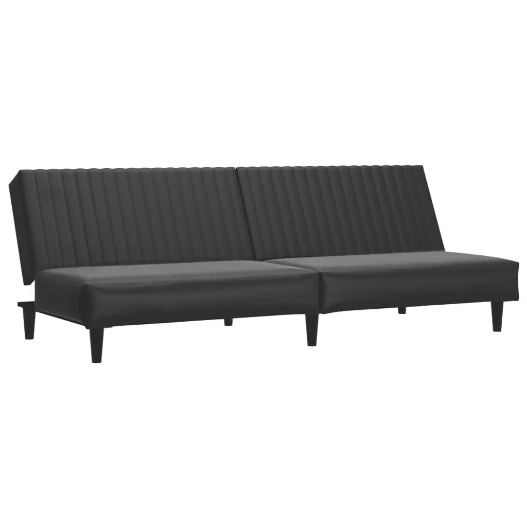 2-Seater Sofa Bed Black Faux Leather Convertible Sleeper Sofa