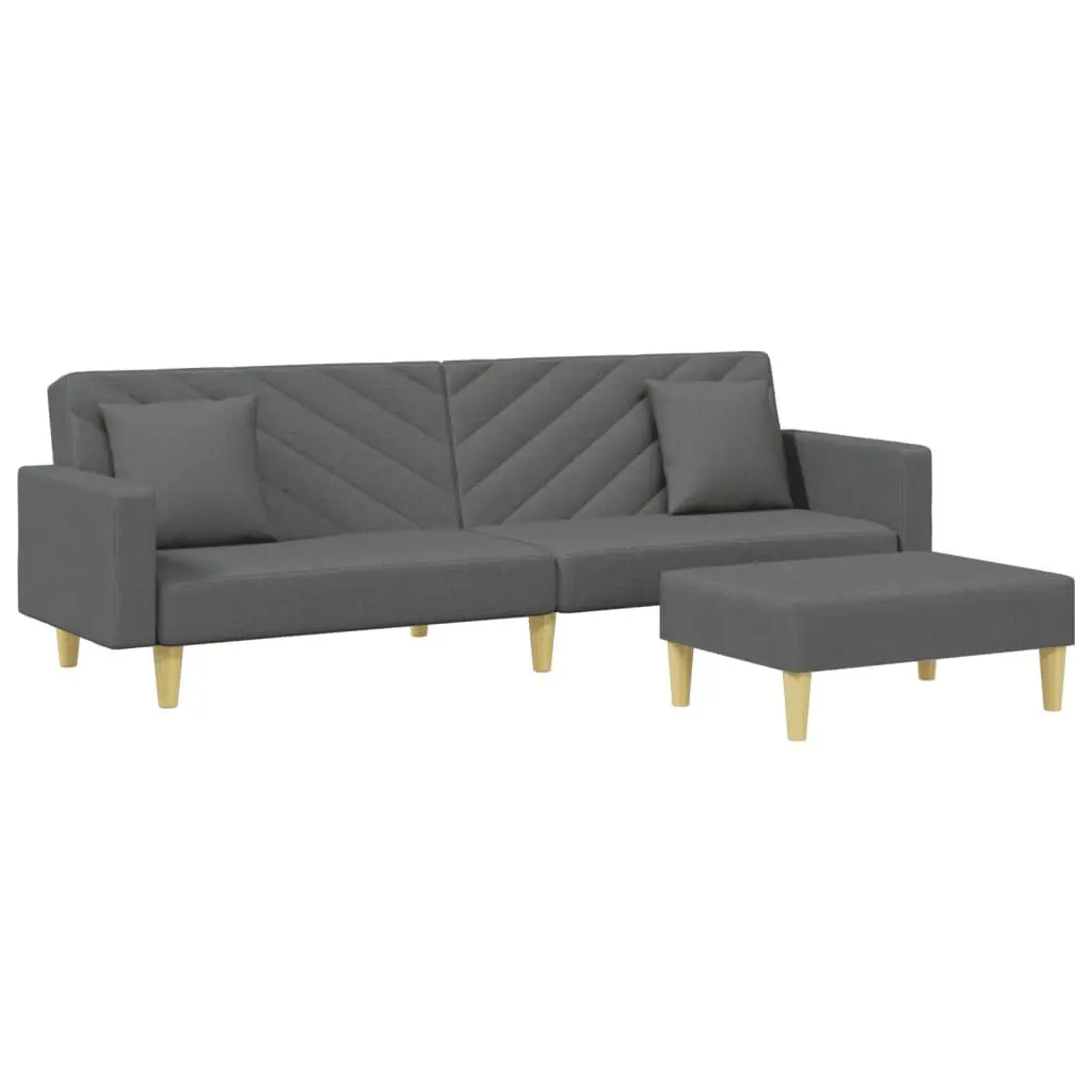 2-Seater Sofa Bed Pillows and Footstool Dark Gray Fabric Convertible Sleeper Sofa