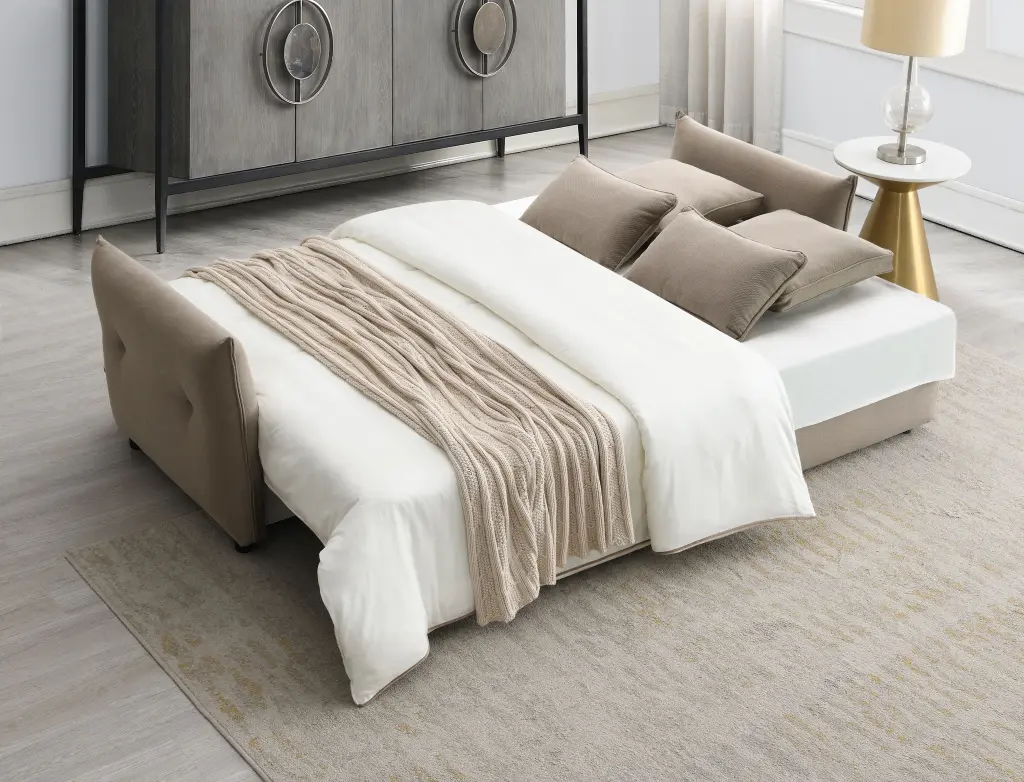 Irina Sofa W Sleeper Beige Fabric Upholstered 2 Seat Convertible Sofa Bed acme onsite store