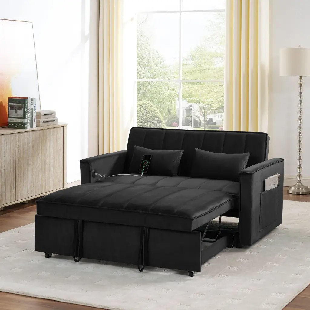 54.33 Inch Multi-functional Foldable Sofa Bed 3 Lengths Modern Living Room Furniture angela
