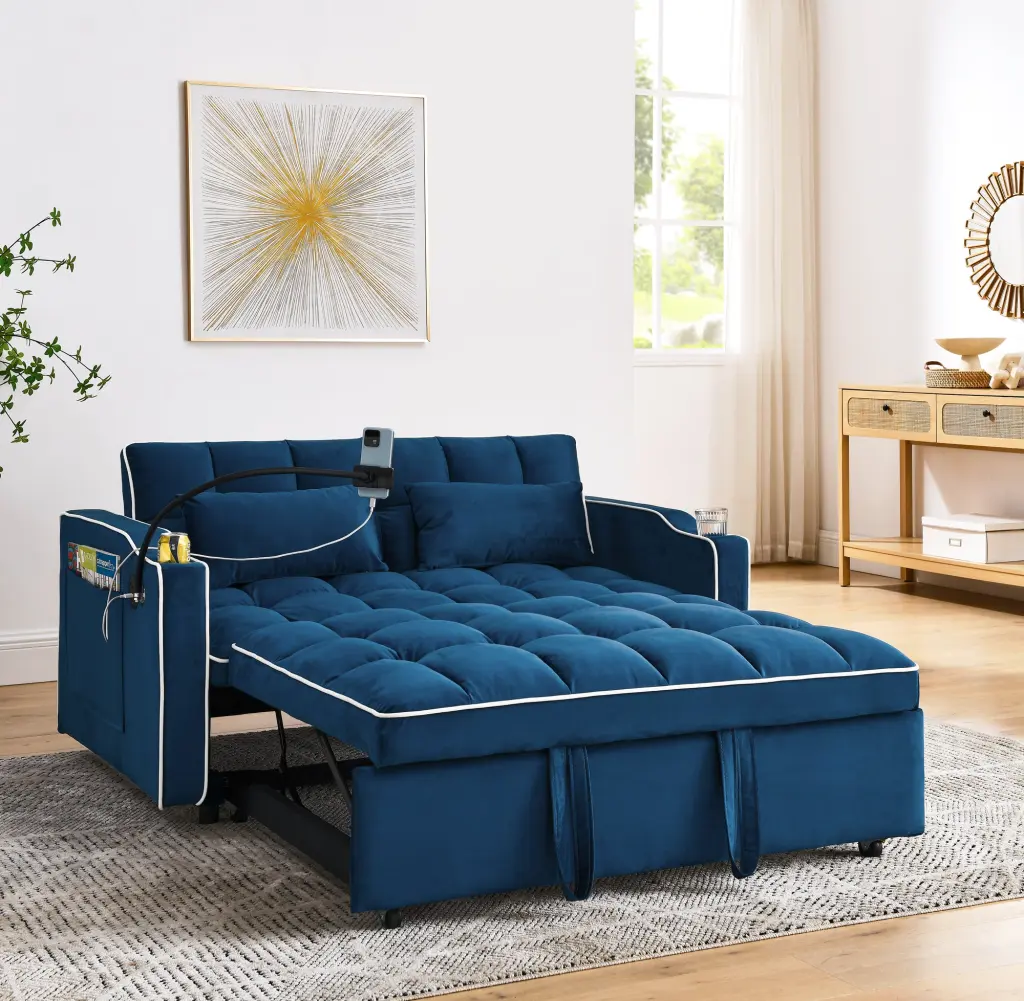 55.51 Inch Multi-Functional Collapsible Sofa Bed 3 Lengths Modern Design angela