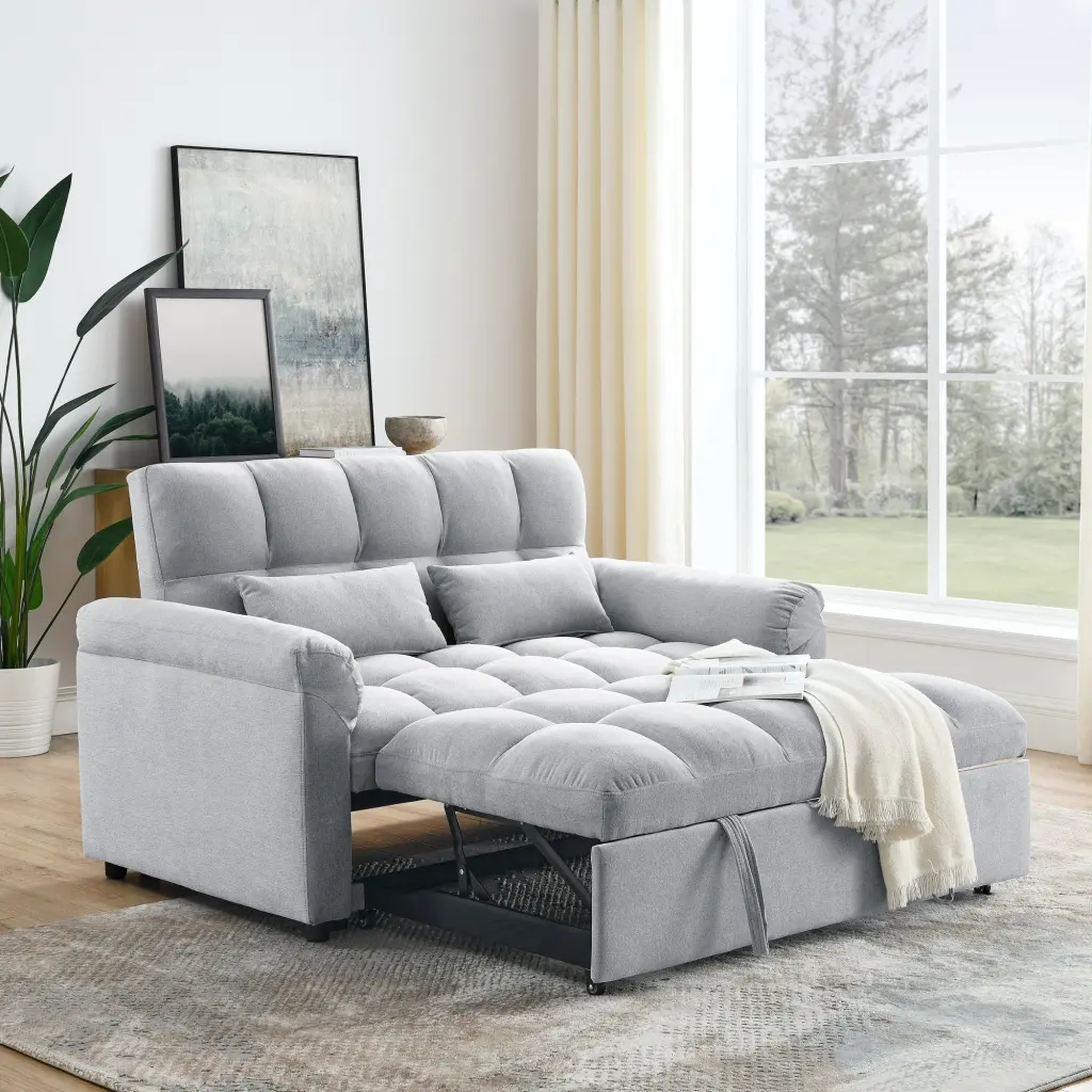 Light Grey Loveseat Sofa Bed Pull Out Bed and Adjustable Back chuangyuan smart home