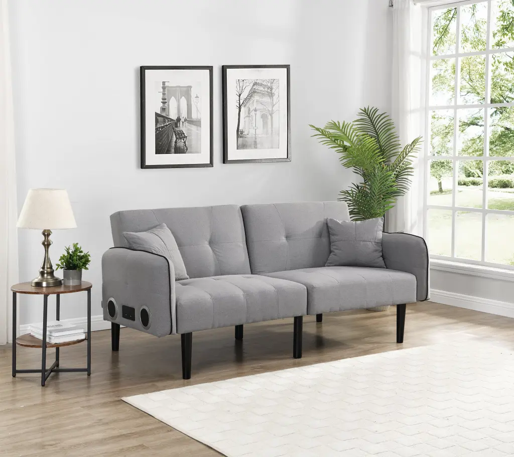 Folding Ottoman Sofa Bed Stereo Gray Linen Multi Functional Furniture civilfurniture