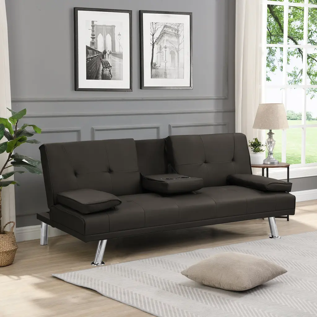 Sofa Bed Armrest Two Holders Wood Frame Stainless Leg Futon civilfurniture