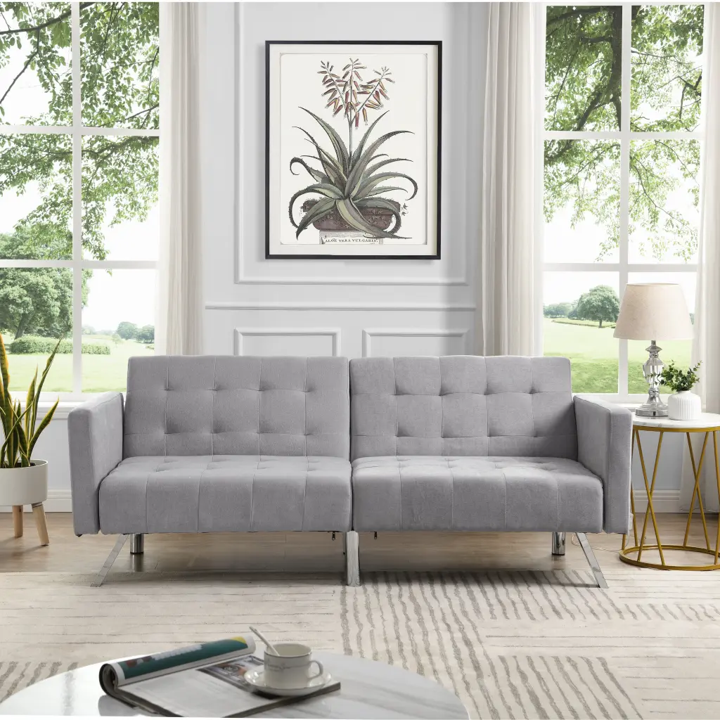 Sofa Bed Convertible Folding Light Grey Lounge Couch Loveseat Sleeper civilfurniture