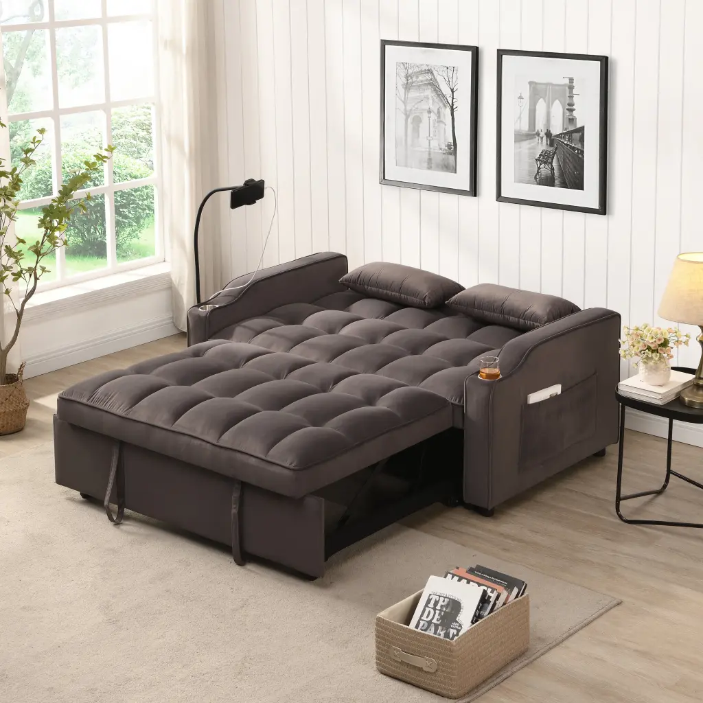 Sofa Bed Trundle Charcoal Grey Full Size Velvet Convertible Sleeper civilfurniture