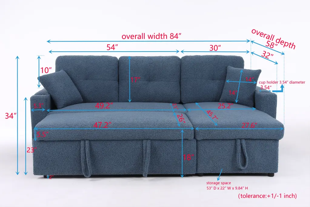 Lambswool Pull Out Sleeper Sectional Sofa Storage Chaise Green Wool cynthia-s furniture