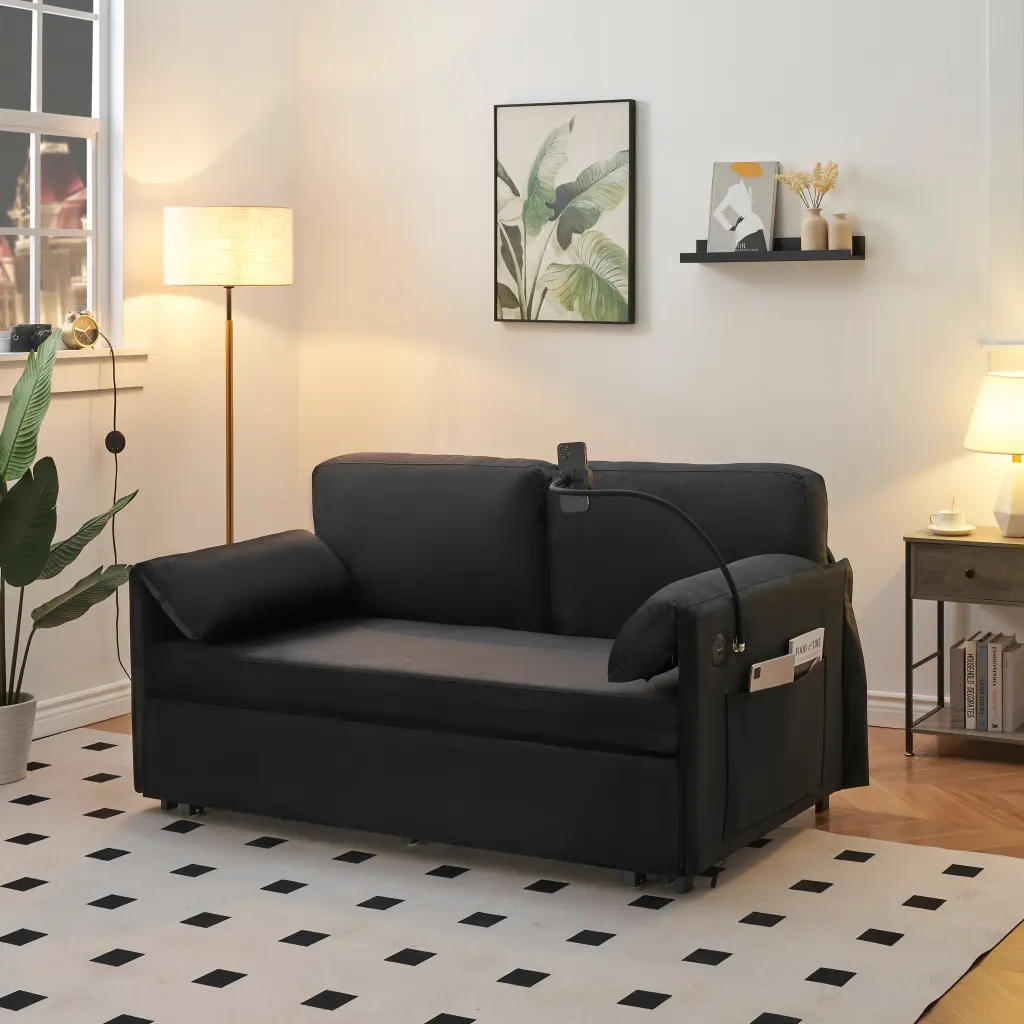 63 Inch Large Folding Sofa Bed Velvet Multifunctional Double Sofa Bed Small Spaces fj furniture