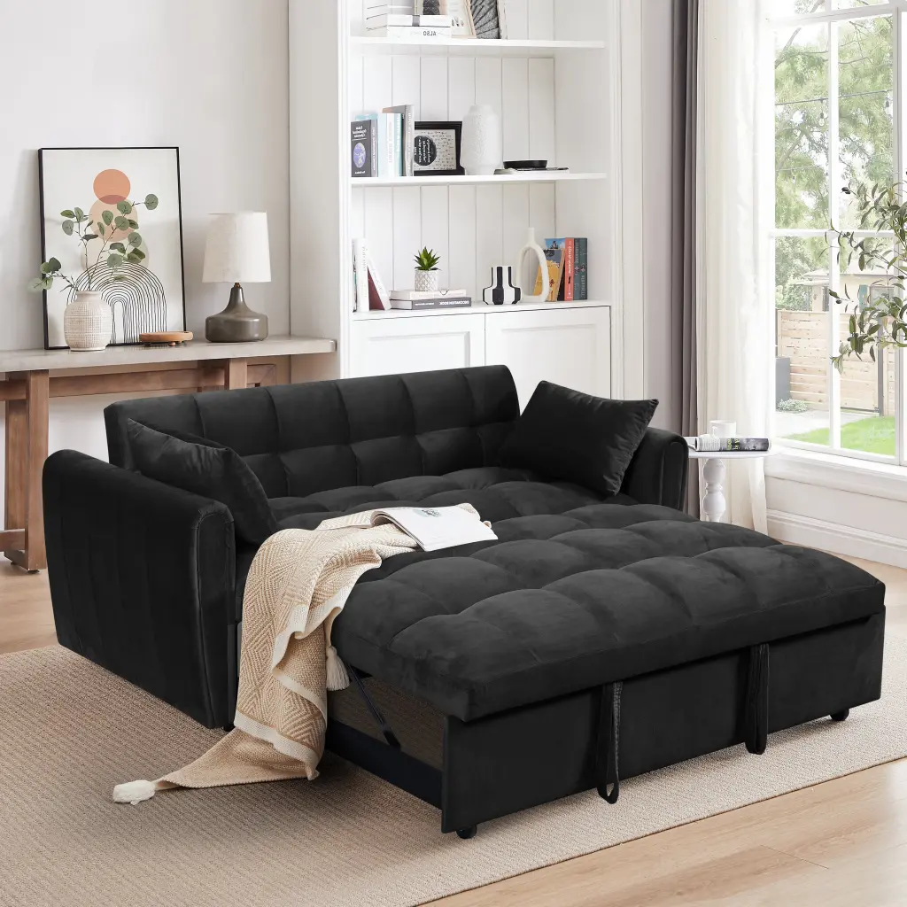 64.9 Inch 3 1 Foldable Large Size Sofa Bed Modern Velvet Double Sofa fm home