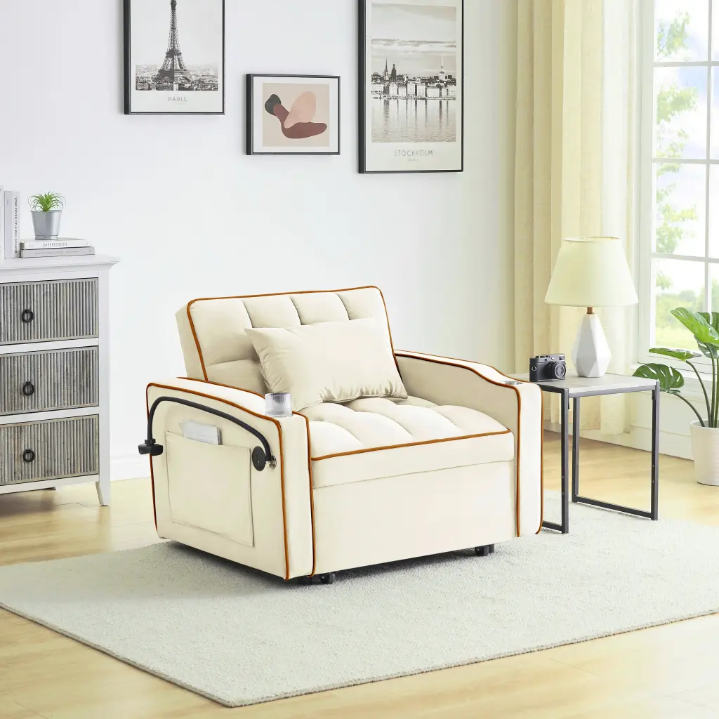 Multi-functional Foldable Sofa Bed 3 Lengths Modern Velvet Convertible Sofa fm home