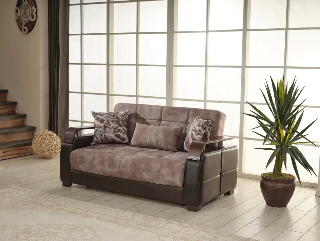 Reginaldo Modern Sleeper Loveseat Living Room - Light Brown Solid Wood Convertible Sofa furnia