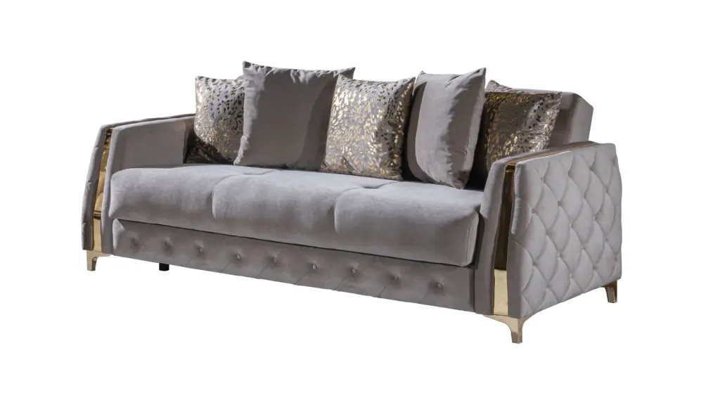 Modern Style Sleeper Sofa Taupe Velvet Timber Frame galaxy home furnishings