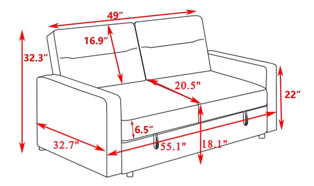 Loveseat Sleeper Pull Out Couch 3 1 Sofa Bed Customizable Backrest gardenia home furnishings