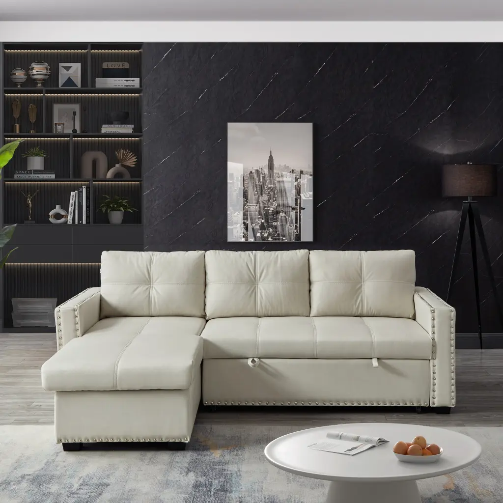 88 Inch Convertible Pull Out Sofa Bed Storage Chaise Microfiber hdf store