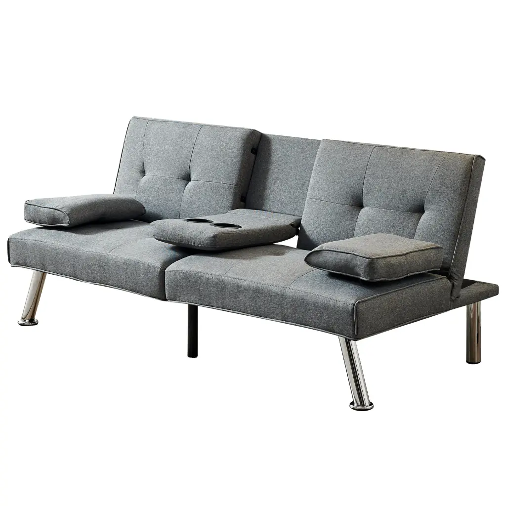 Linen Fabric Modern Sofa Bed Futon Couch Bed Folding Recliner Sleeper Multi-Functional hortus oasis