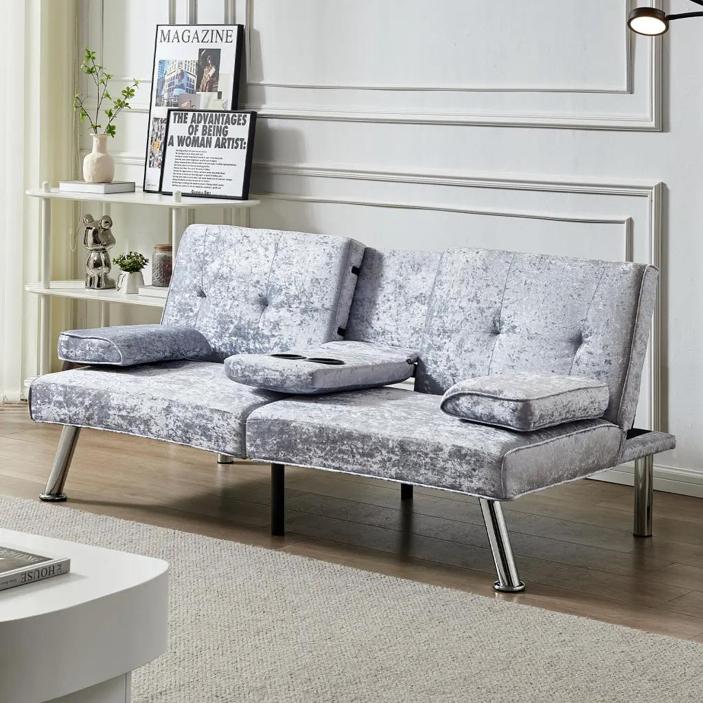 Sofa Bed Velvet 66" Loveseat Futon Sofa Bed Removable Armrests hortus oasis
