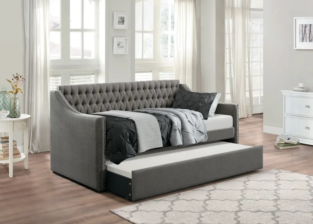 Modern Dark Gray Upholstered Sofa Bed Trundle Space Saving kanepe