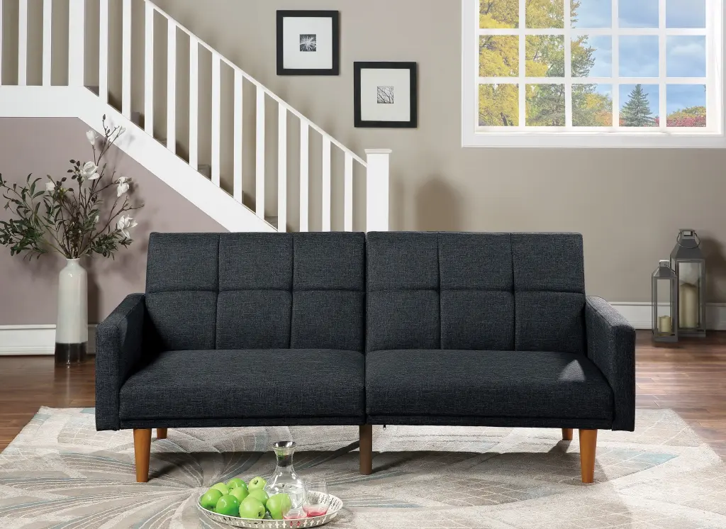 Transitional Living Room Sofa Couch Convertible Bed Black Polyfiber kanepe