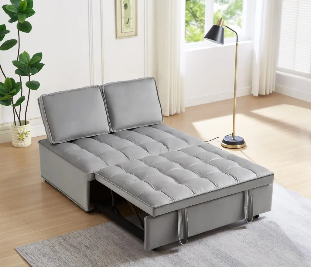Modern Velvet Fabric Convertible Sofa Bed Double Seat Sleeper lefeng