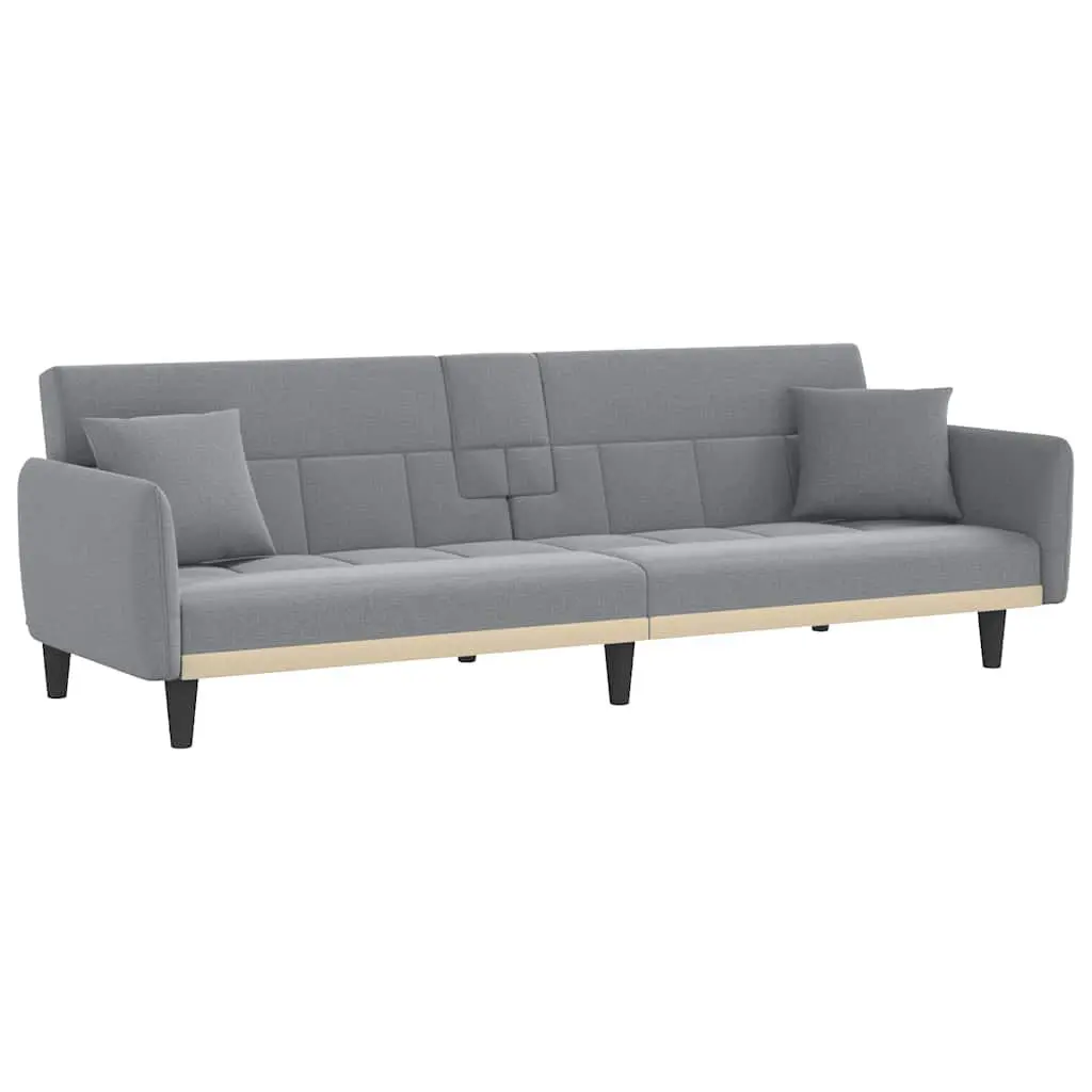 Light Gray Fabric Sofa Bed Cup Holders Convertible Sleeper Modern Design