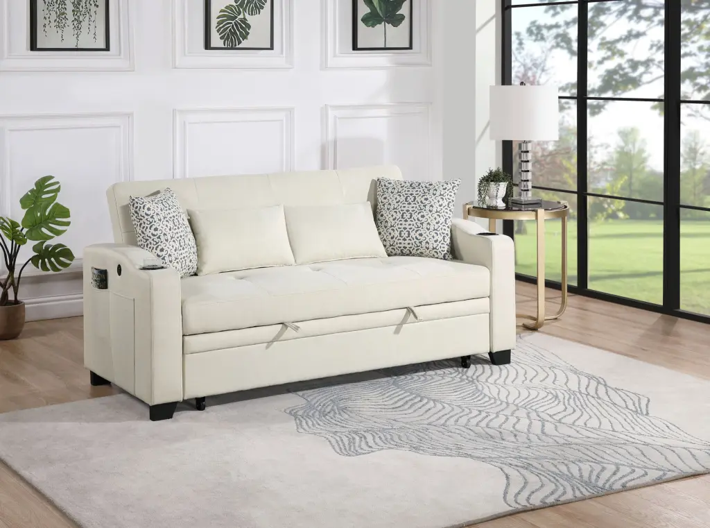 Bennett 71" Convertible Sleeper Loveseat USB Charging - Beige Fabric lilola home