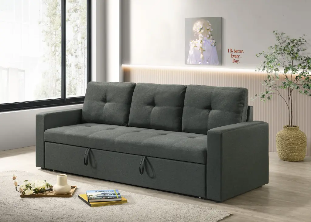 Burleigh 83.5 Inch Dark Gray Sleeper Sofa Tufted Cushions lilola home