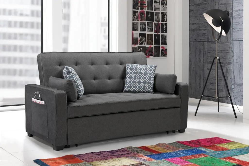 William 75 Inch Modern Gray Sleeper Sofa 2 USB Charging Ports Convenience lilola home
