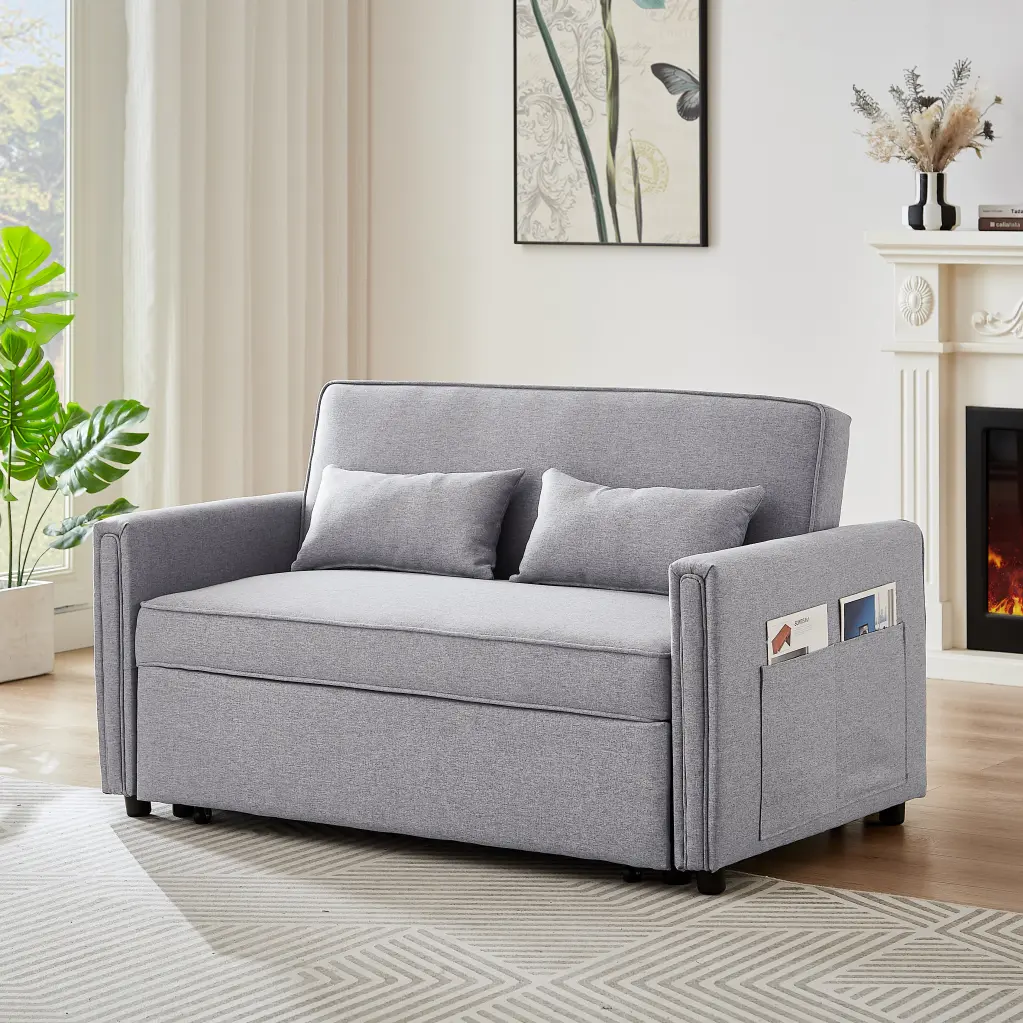 Modern Linen Convertible Loveseat Sleeper Sofa Customizable Couch meiting furniture